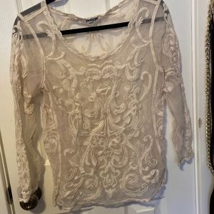 Off White Mesh Embroidered Shirt